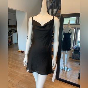 Single NWT black silk slip dress size S with cowl neck and elasticated back